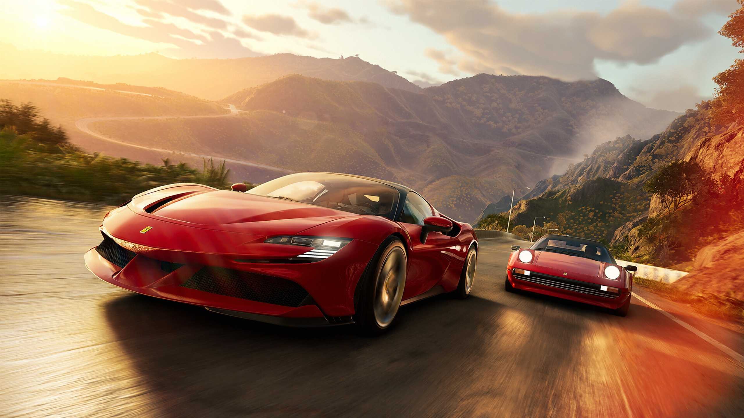 Two Ferraris racing in Hawaii in The Crew: Motorfest.