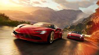 Two Ferraris racing in Hawaii in The Crew: Motorfest.