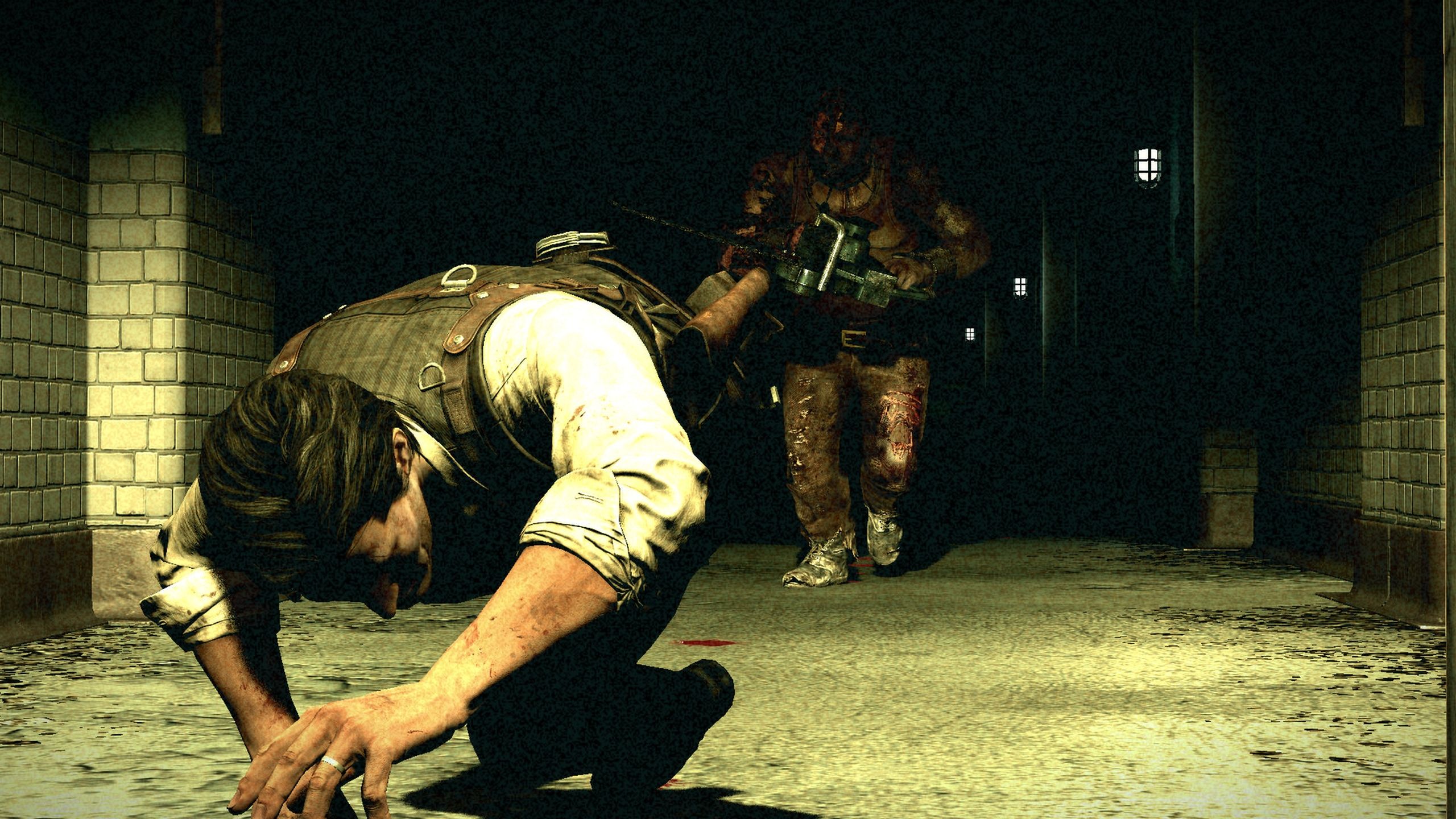 Sebastian outrunning The Sadist in The Evil Within.