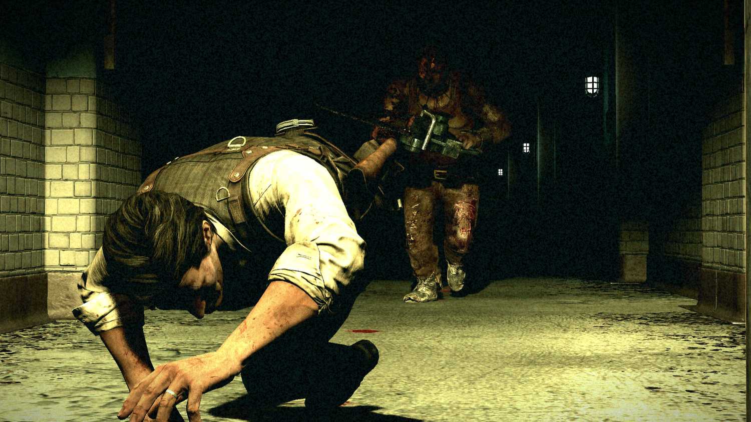Sebastian outrunning The Sadist in The Evil Within.