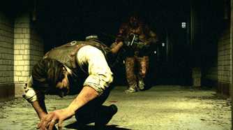 Sebastian outrunning The Sadist in The Evil Within.