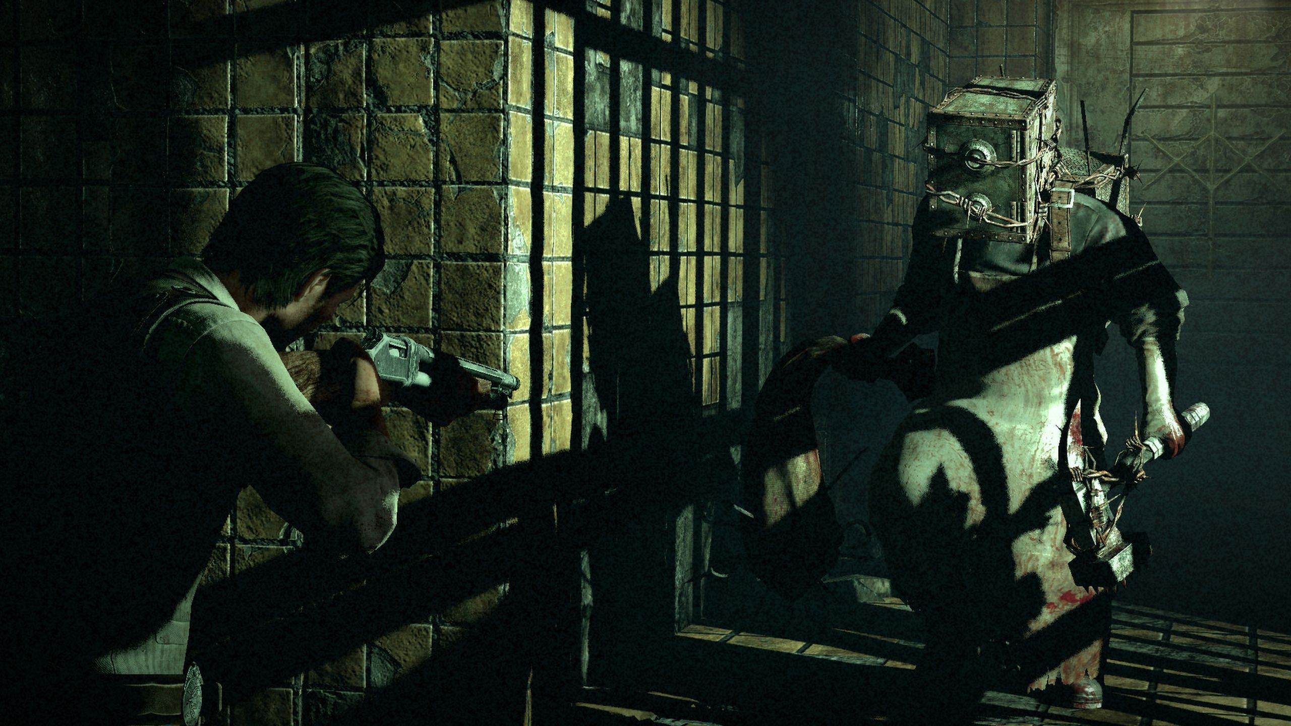 Sebastian facing The Keeper in The Evil Within.