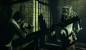 Sebastian facing The Keeper in The Evil Within.