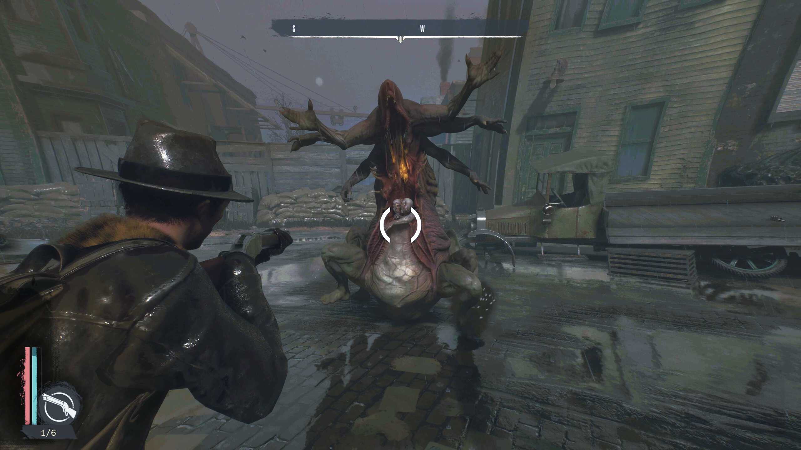 Charles Reed fighting a Lovecraftian monster in The Sinking City Remastered.