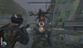 Charles Reed fighting a Lovecraftian monster in The Sinking City Remastered.