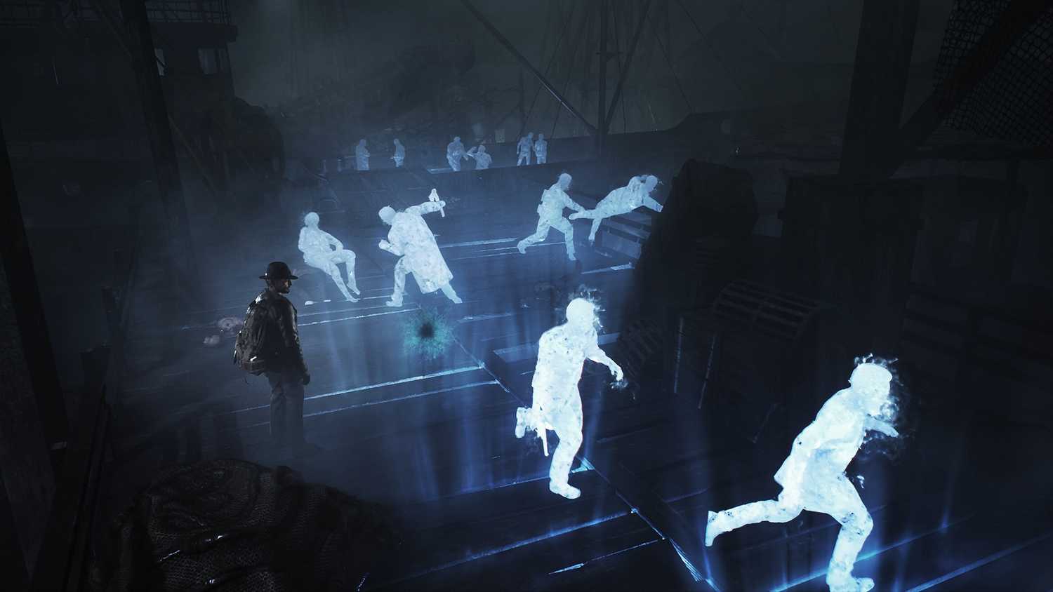 Charles Reed recreating a memory in The Sinking City Remastered.