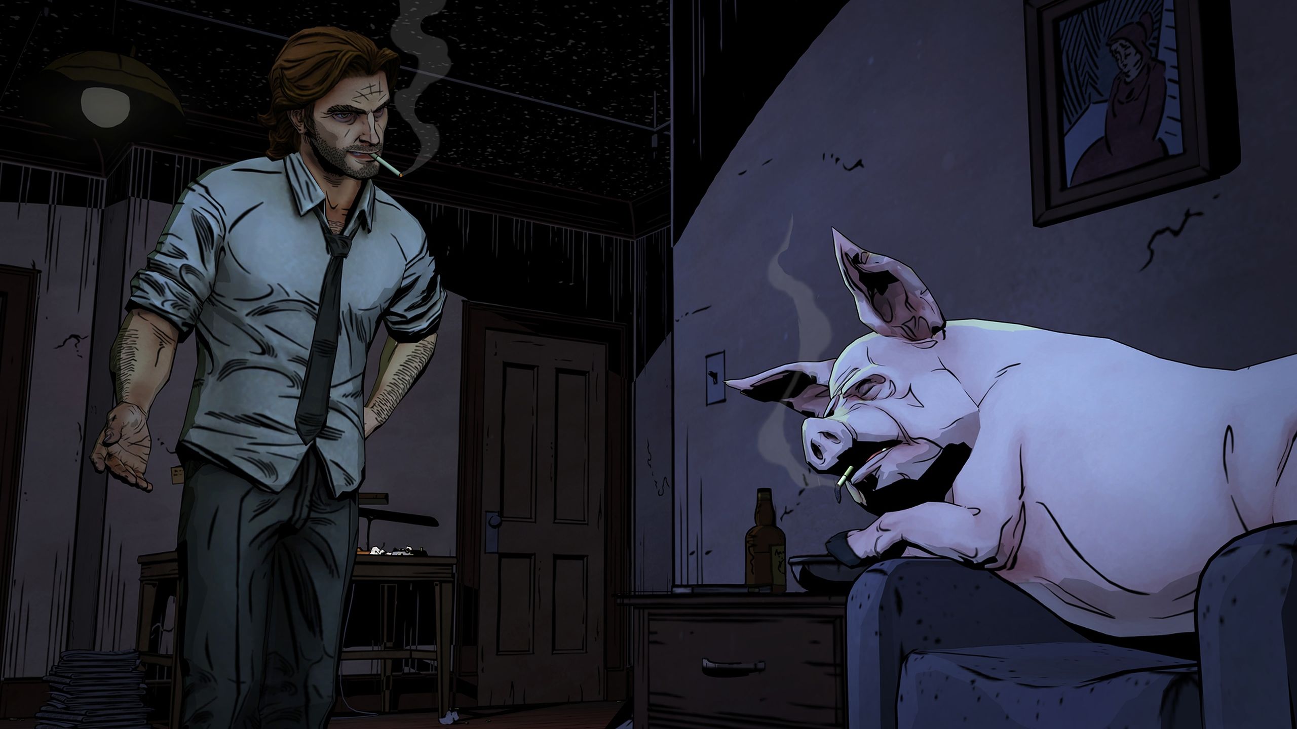 Colin and Bigby Wolf smoking and talking in The Wolf Among Us.