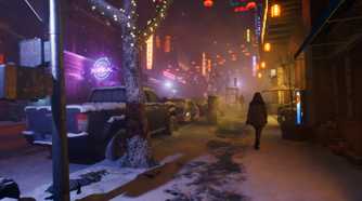 Walking in Seattle at night in Vampire: The Masquerade – Bloodlines 2.