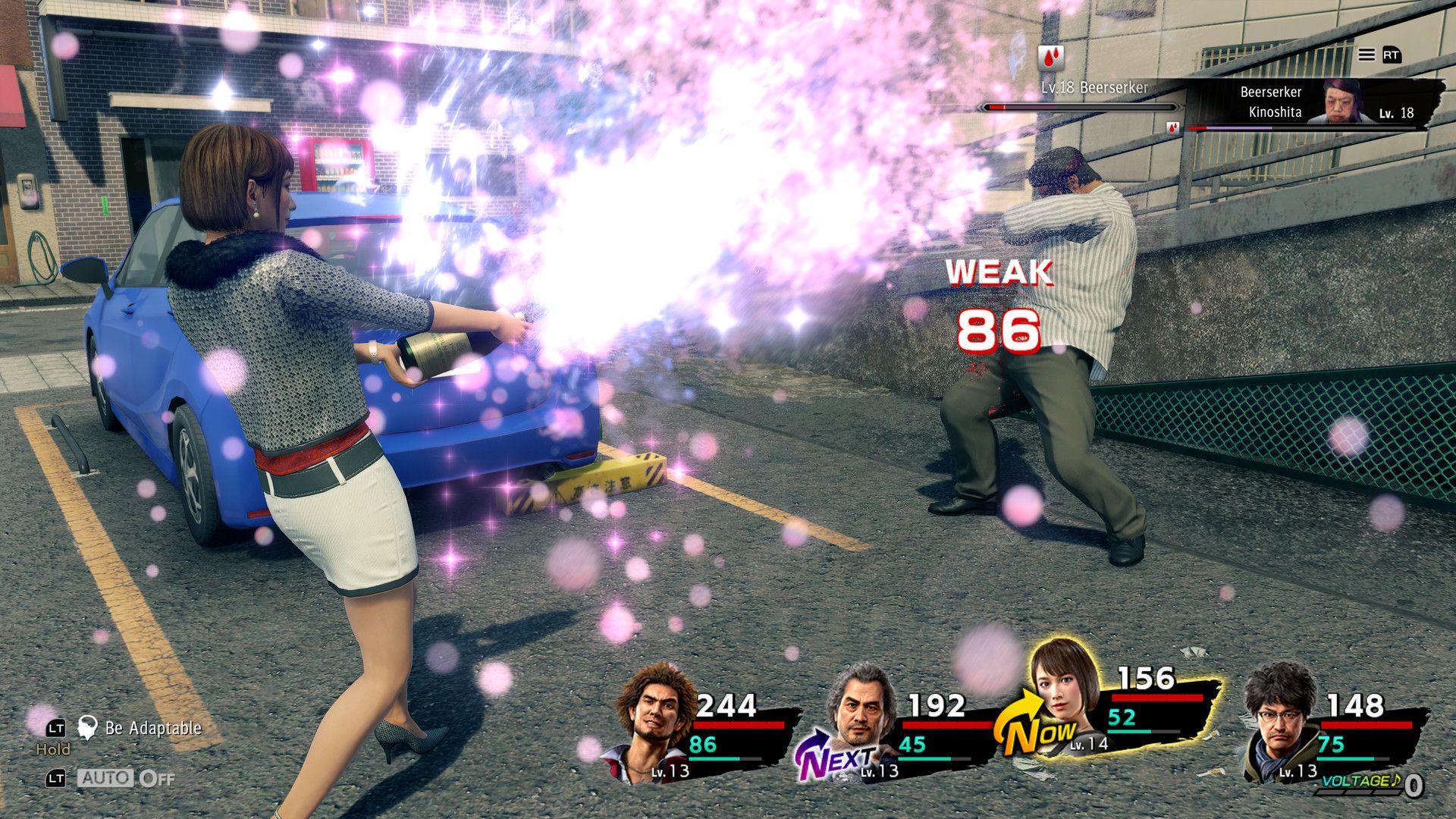 A turn-based battle in Yakuza: Like a Dragon