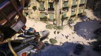 A player aiming a weapon at three raiders on the ground in Arc Raiders.