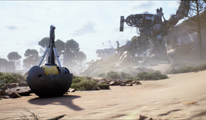A surveyor next to a Baron husk in Arc Raiders.