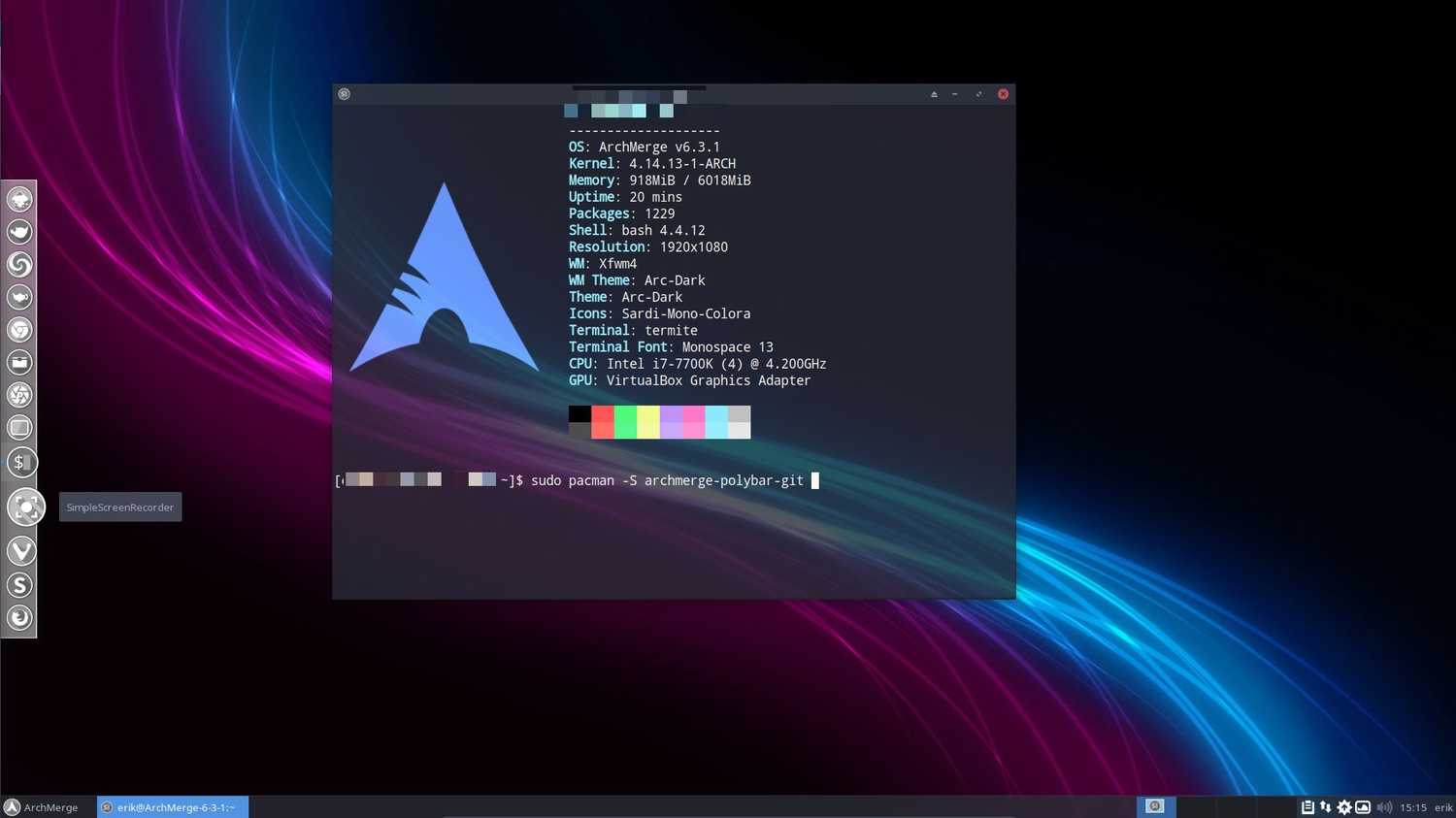 archmerge polybar installation