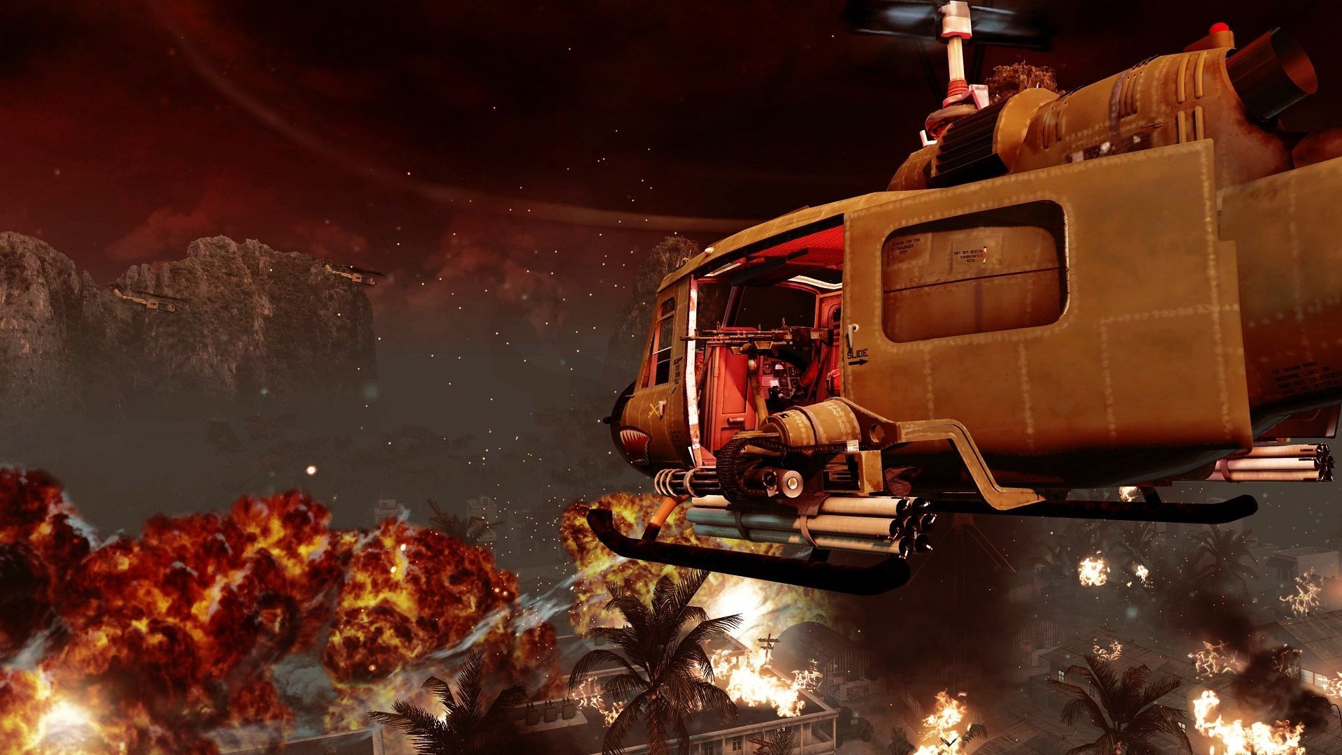 Flying over fire in a helicopter in Call of Duty: Black Ops
