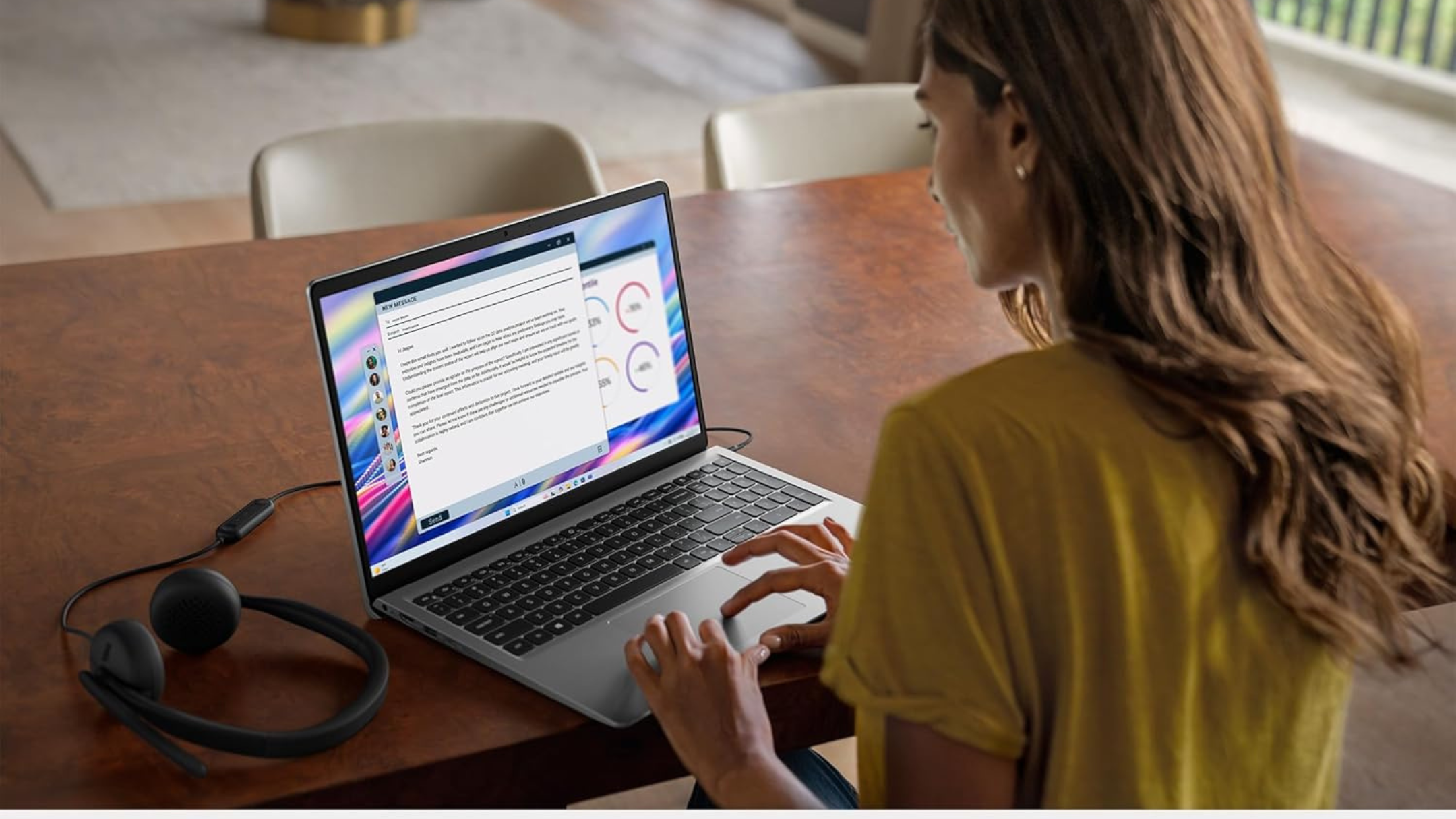 Person typing on Dell 15