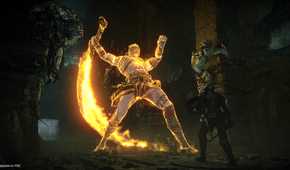 Fighting the Old Hero in Demon's Souls (2020).