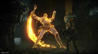 Fighting the Old Hero in Demon's Souls (2020).