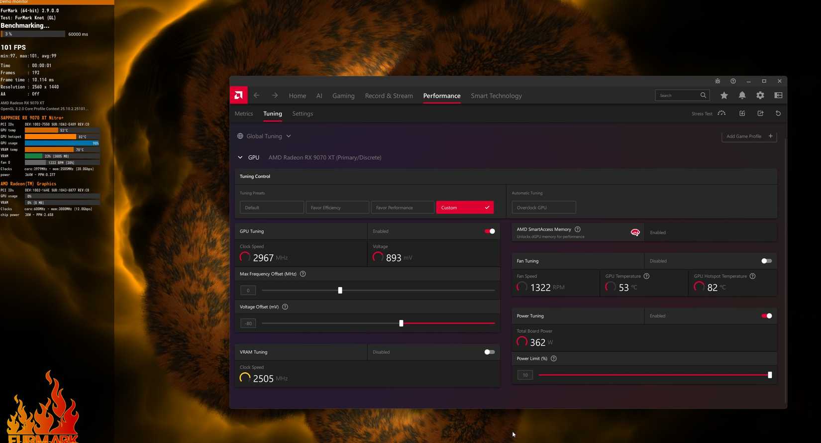 A screenshot of a furmark benchmark running