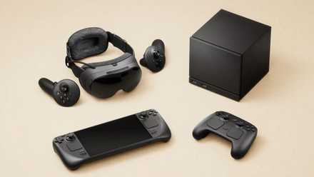 The Steam Frame, Steam Machine, Steam Deck and the new Steam controller are all placed next to each other