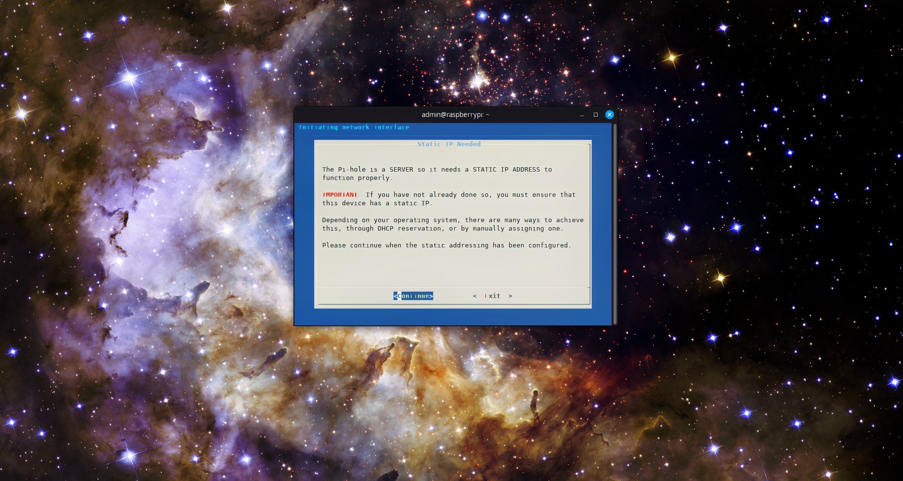 Pi-hole static IP reminder page