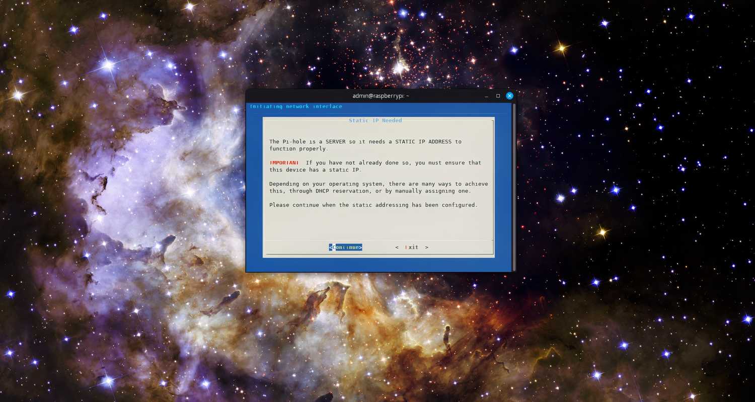 Pi-hole static IP reminder page