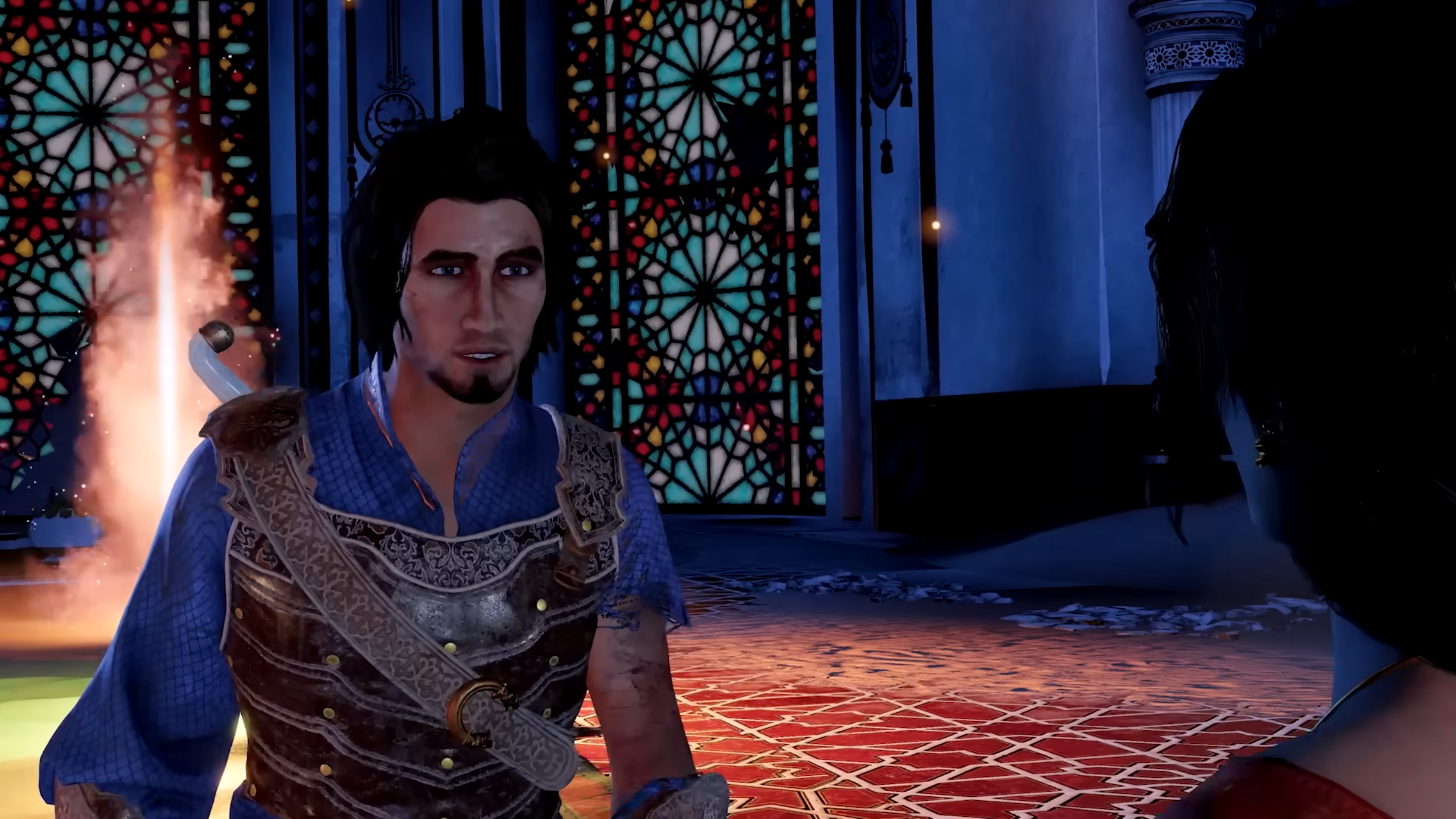 The prince talking to Farah in Prince of Persia: The Sands of Time's 2021 remake's trailer.