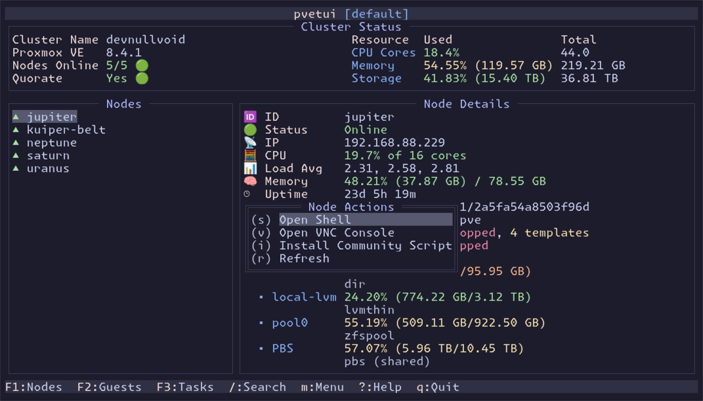 I now control my Proxmox clusters from the Terminal with PVETUI