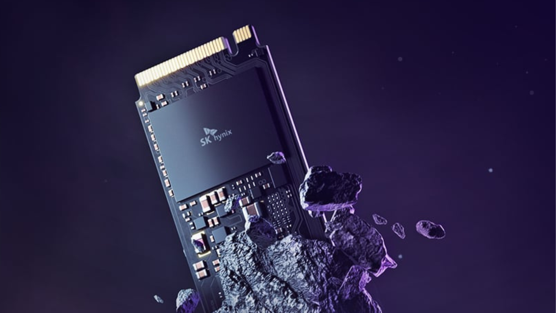 SK hynix Platinum P41 M2 SSD coming out of the rocks