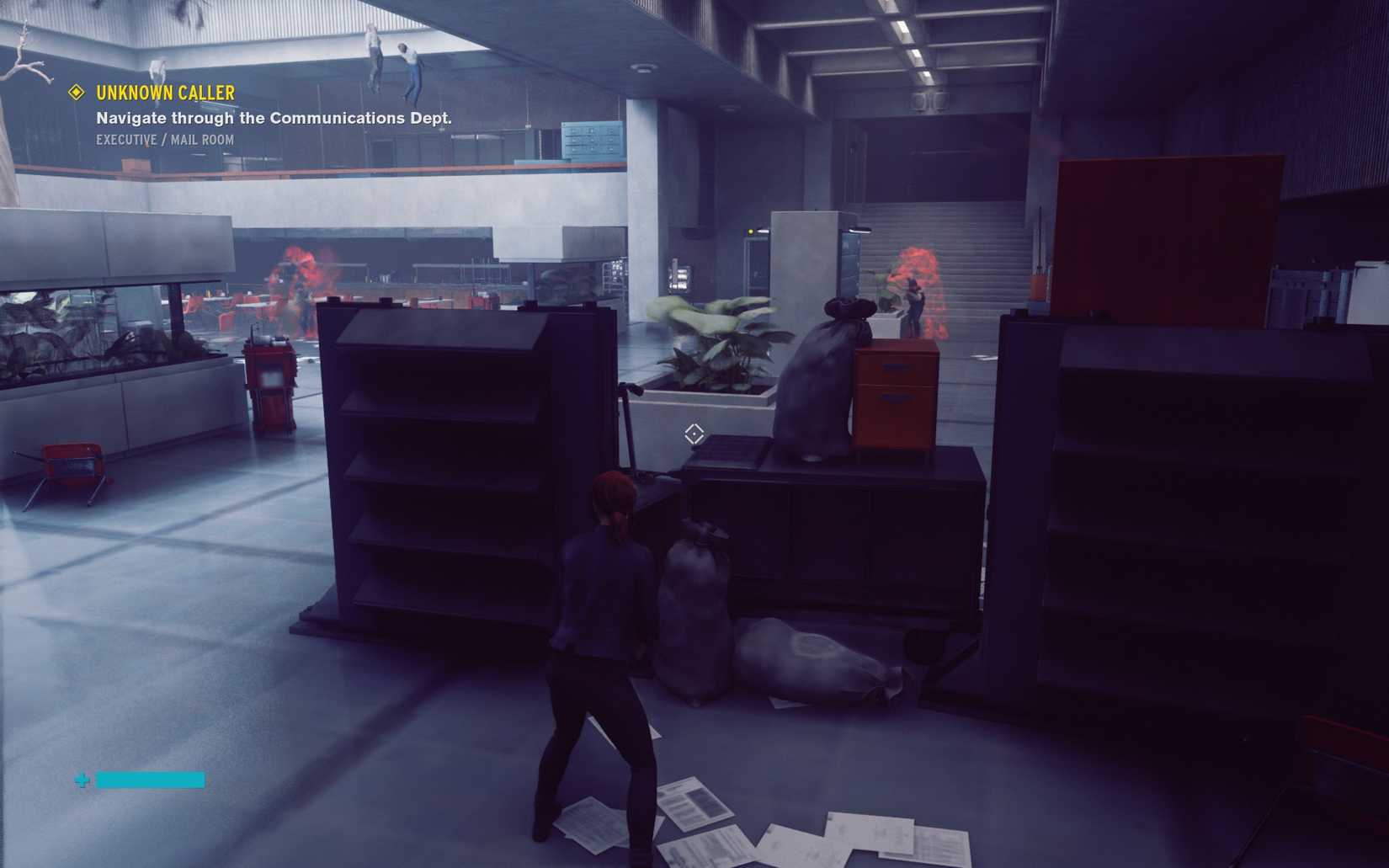 Captura de pantalla de Control Ultimate Edition en el área de la cafetería, que muestra varias texturas de baja calidad.