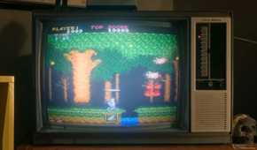 The arcade version of Ghost 'n Goblins wrongly playing on a NES connected to a TV in Stranger Things 5