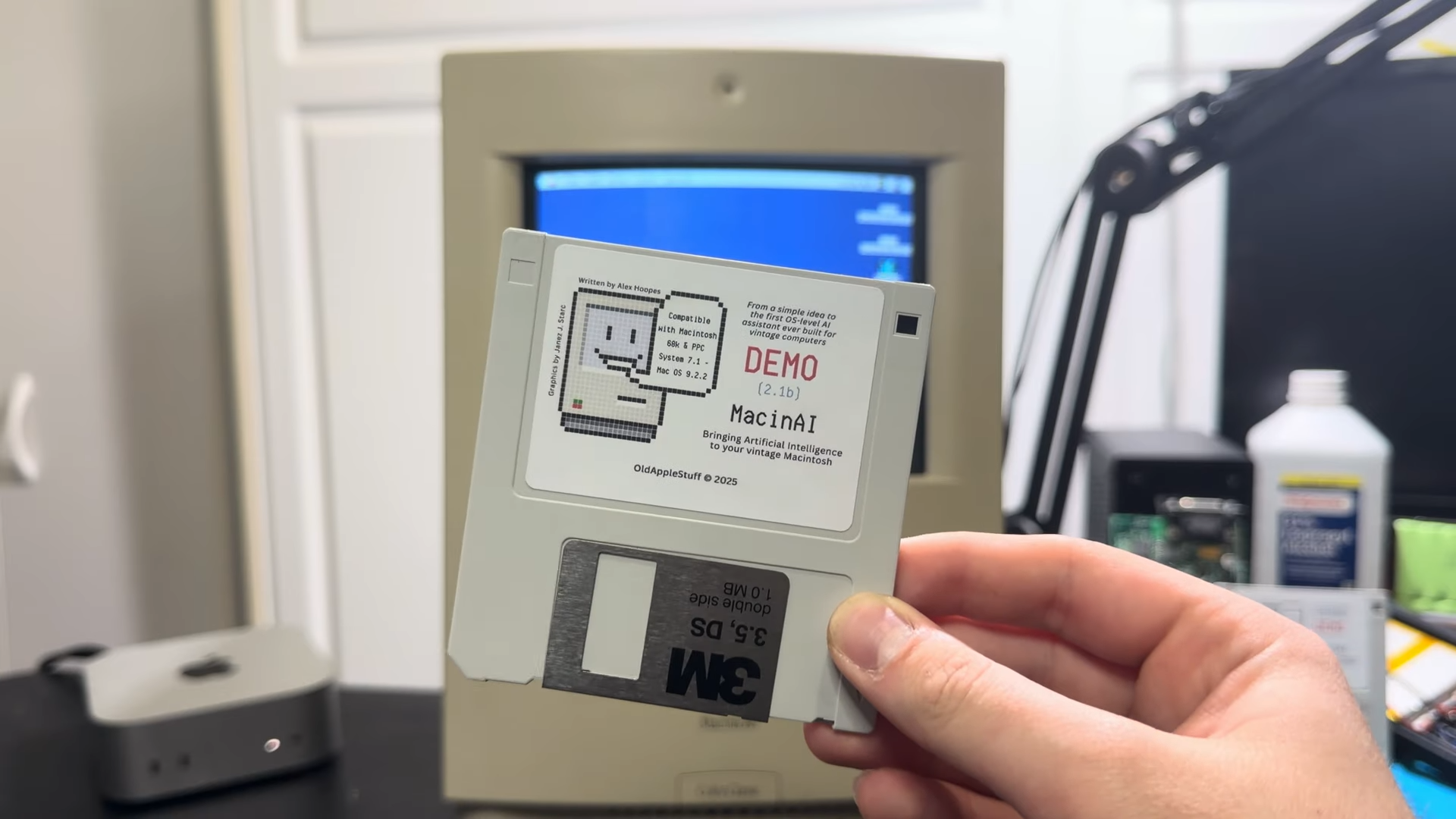 Someone made an AI assistant for a 32-year-old Macintosh, and yes, it runs off a floppy disk