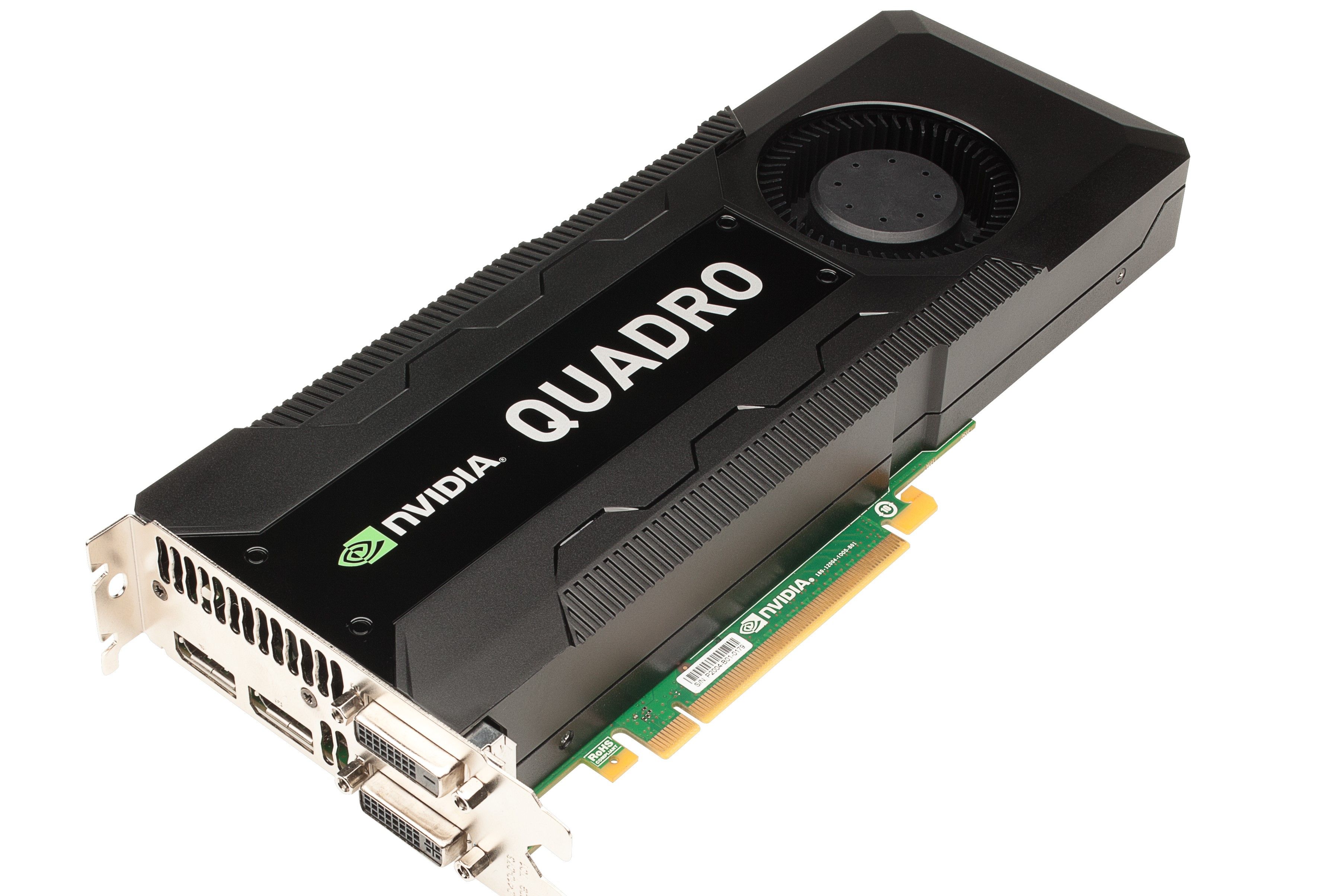 An Nvidia Quadro graphics card on a white background
