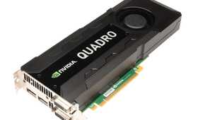 An Nvidia Quadro graphics card on a white background