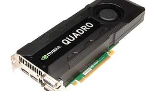 An Nvidia Quadro graphics card on a white background
