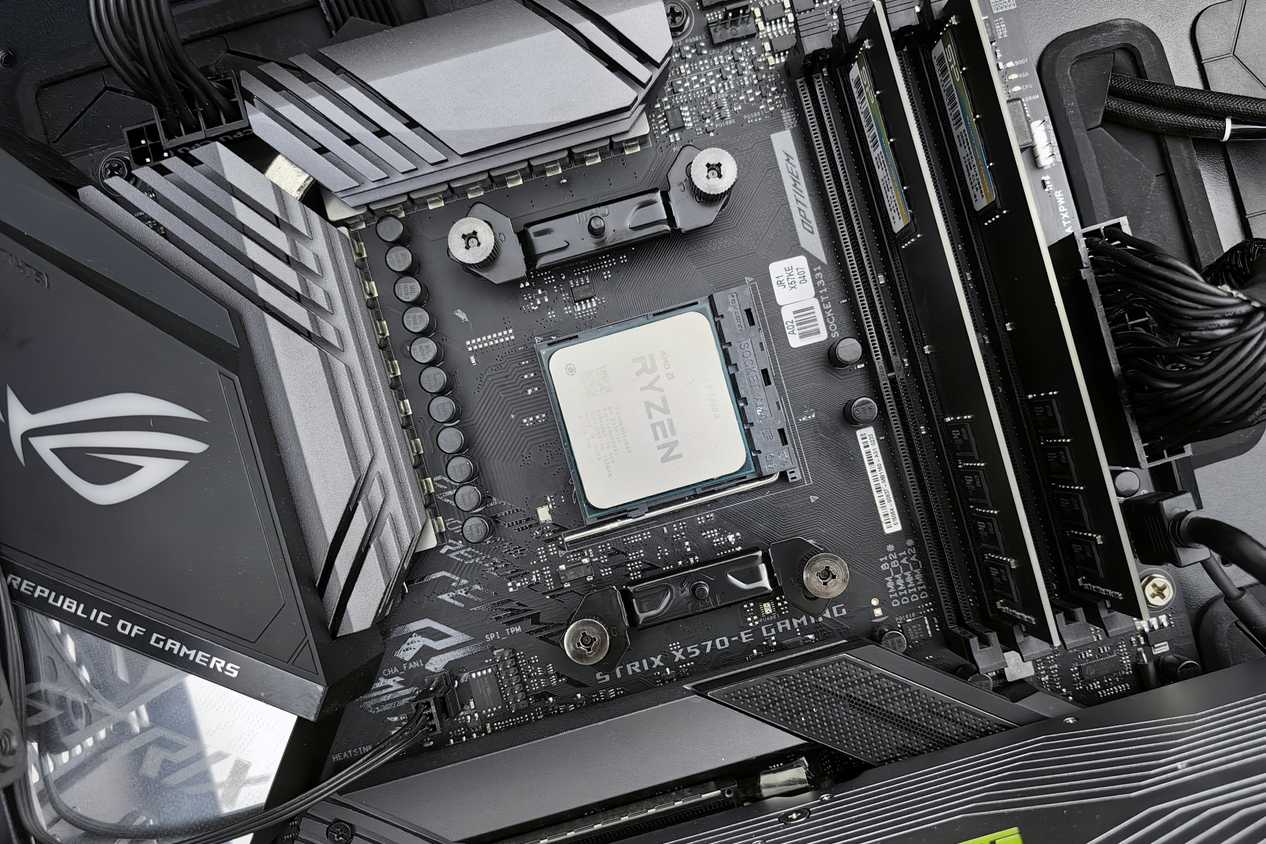 An AMD Ryzen processor installed on a motherboard.
