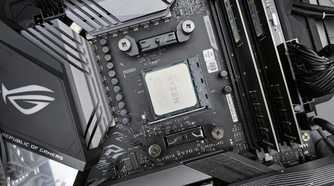 An AMD Ryzen processor installed on a motherboard.