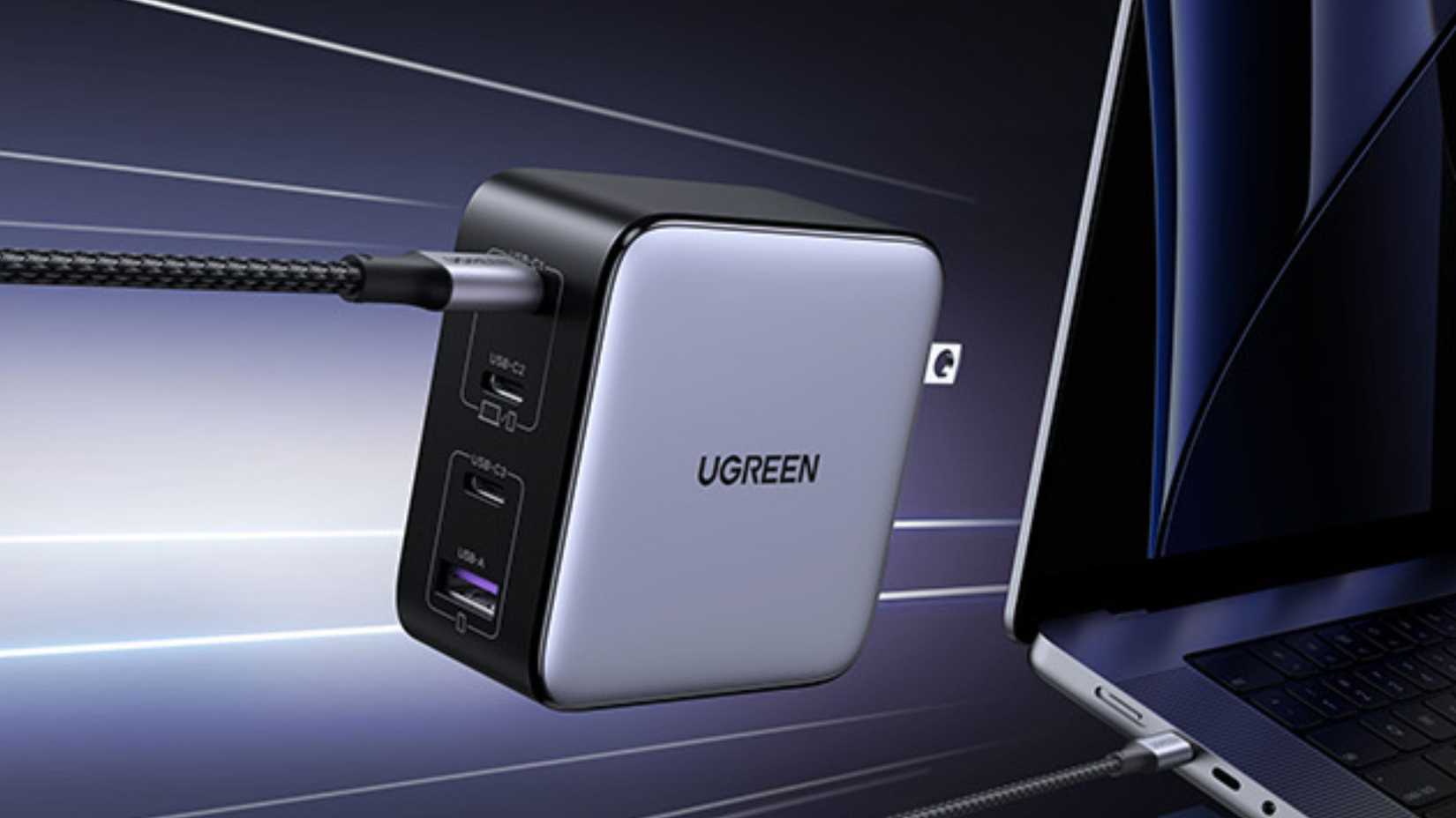 UGREEN Nexode 100W GaN USB C Charger with laptop
