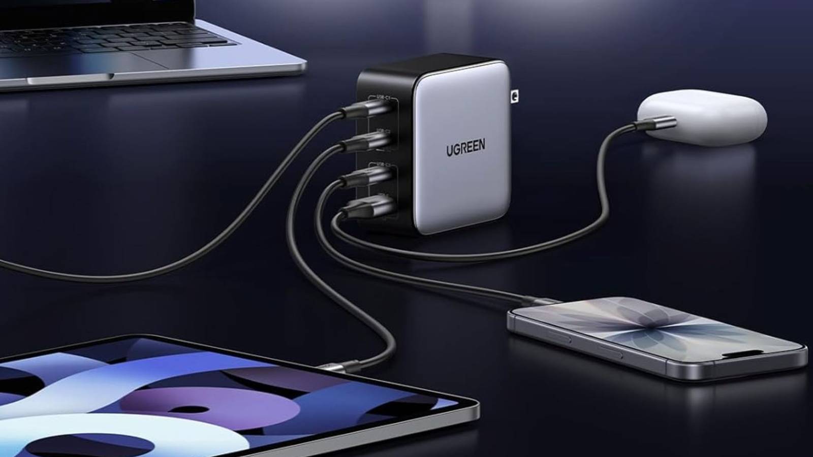 Upgrade Your Charging Setup with a Versatile 100W Ugreen Charger for $33 1 UGREEN Nexode 100W GaN USB C Charger charging four devices