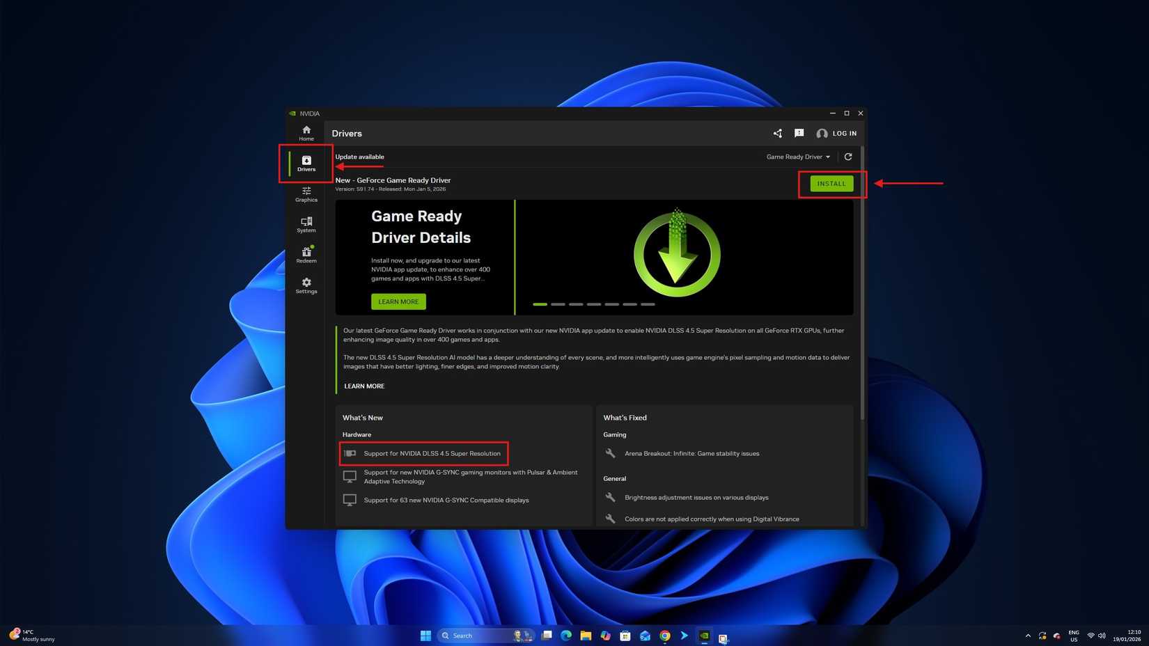 Instrucciones para descargar y actualizar el controlador GeForce para habilitar DLSS 4.5.