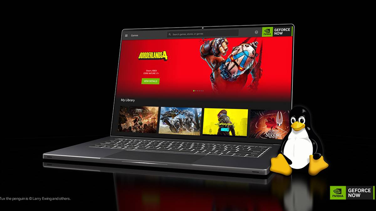 A render of the Linux version of GeForce now on a laptop