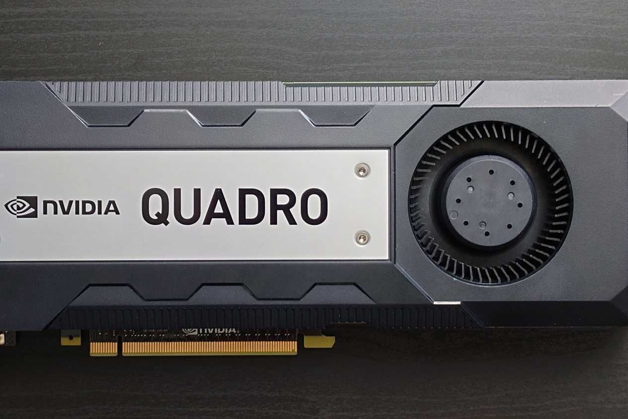 Nvidia Quadro graphics card on a grey background