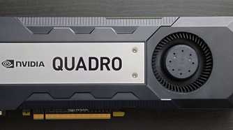 Nvidia Quadro graphics card on a grey background