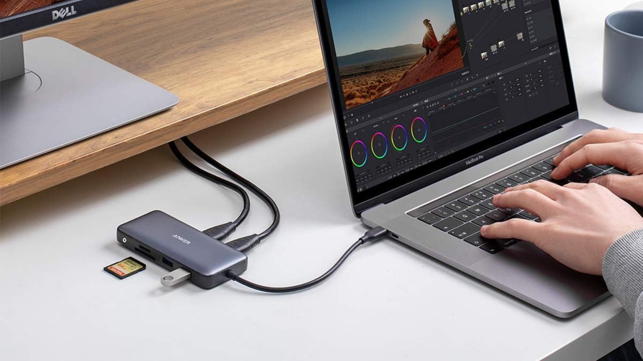 Anker Laptop Docking Station plugged into laptop