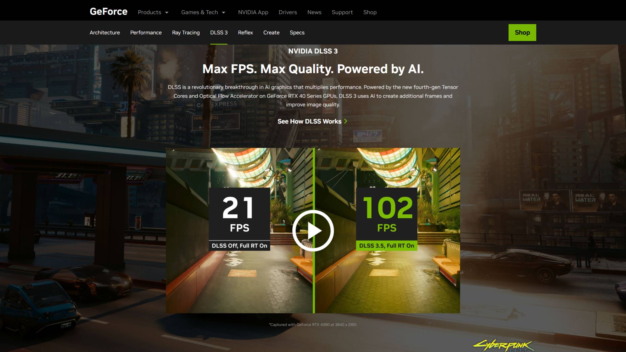 Nvidia DLSS 3 advertisement with RTX 40-series GPUs.