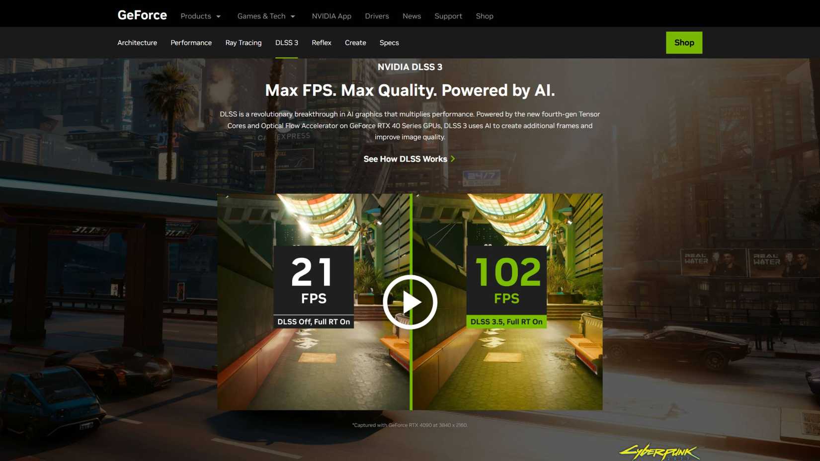Nvidia DLSS 3 advertisement with RTX 40-series GPUs.