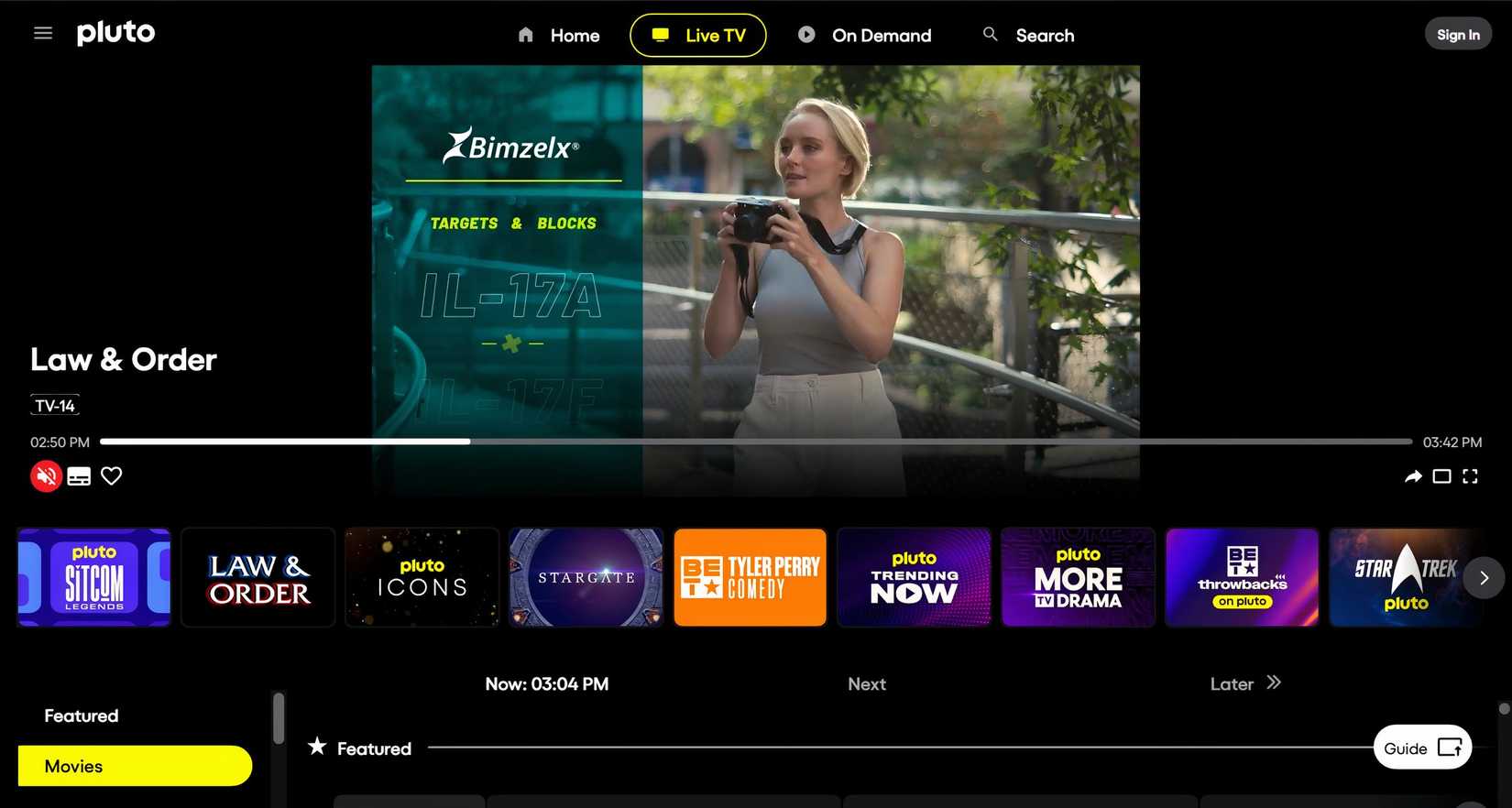 Pluto TV home page