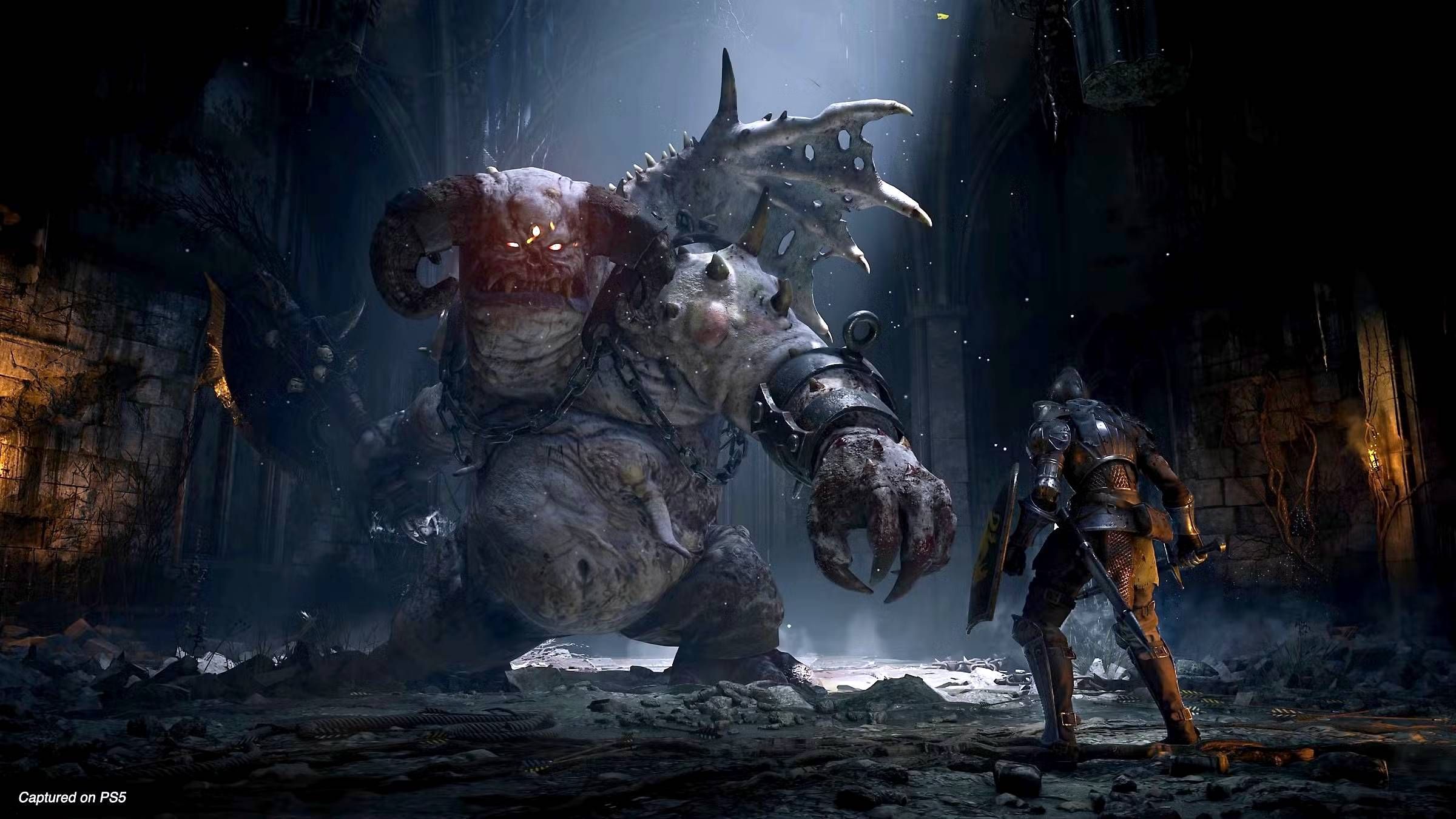 Facing a mutated gargoyle in Demon's Souls on the PlayStation 5.