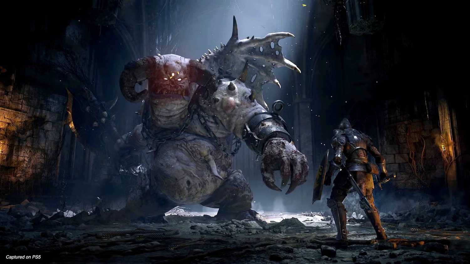 Facing a mutated gargoyle in Demon's Souls on the PlayStation 5.