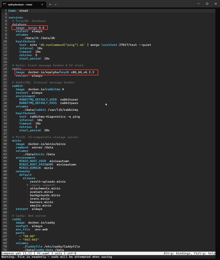 Una captura de pantalla de la imagen de composición de la ventana acoplable utilizada para Stoat
