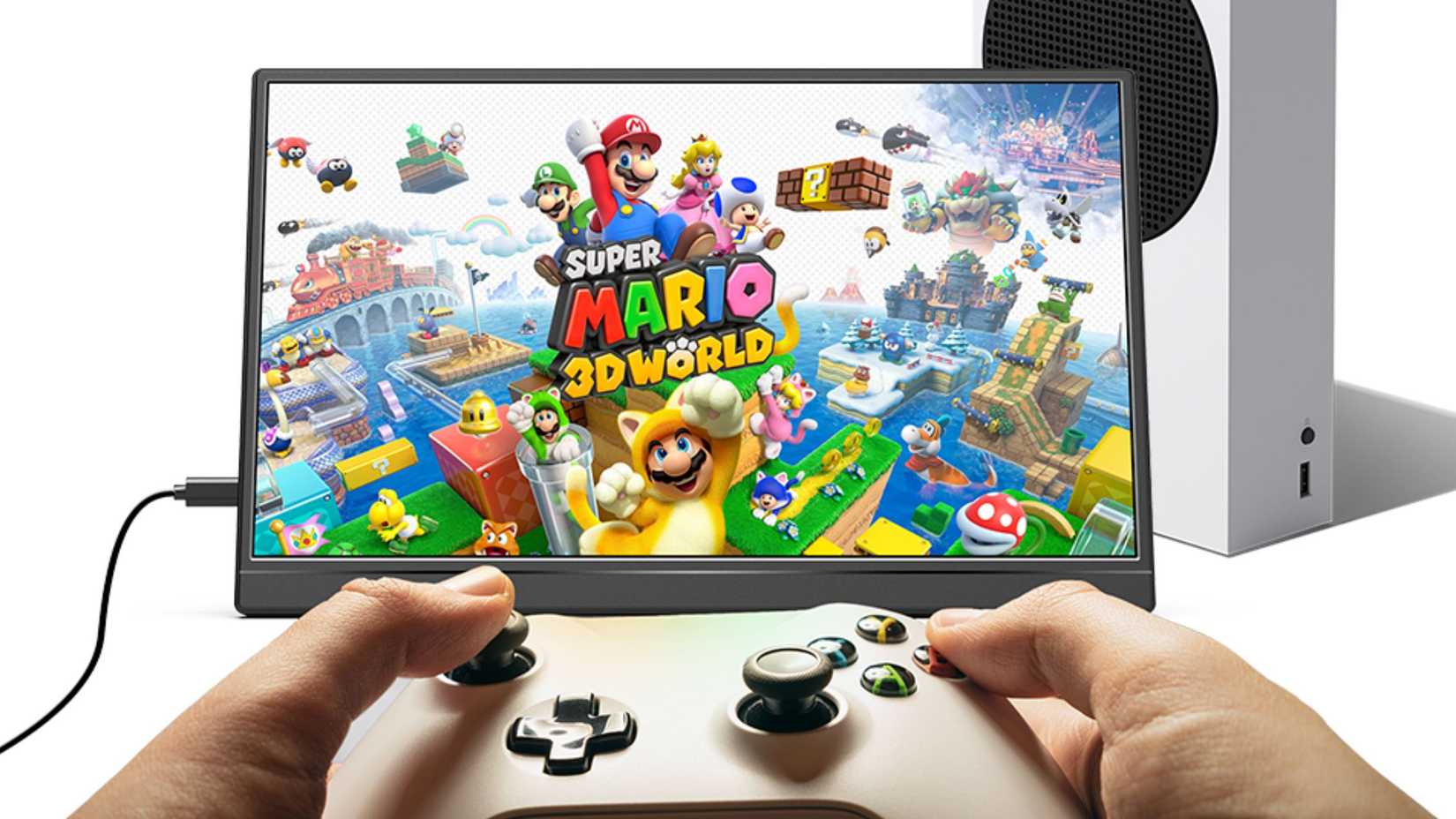 Yxk 15.6-inch portable monitor paired with Xbox