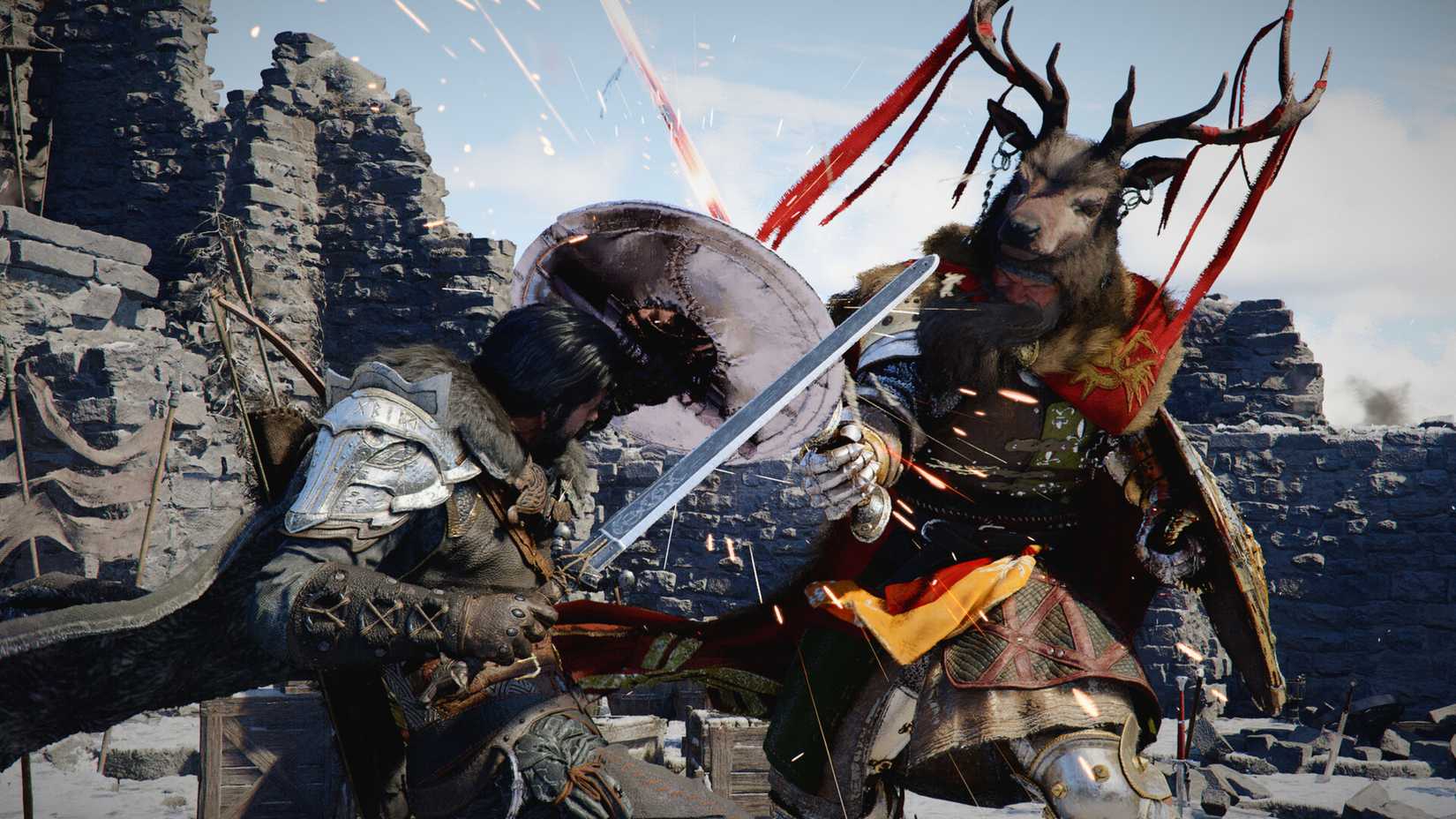 A sword fight in the game Crimson Desert.